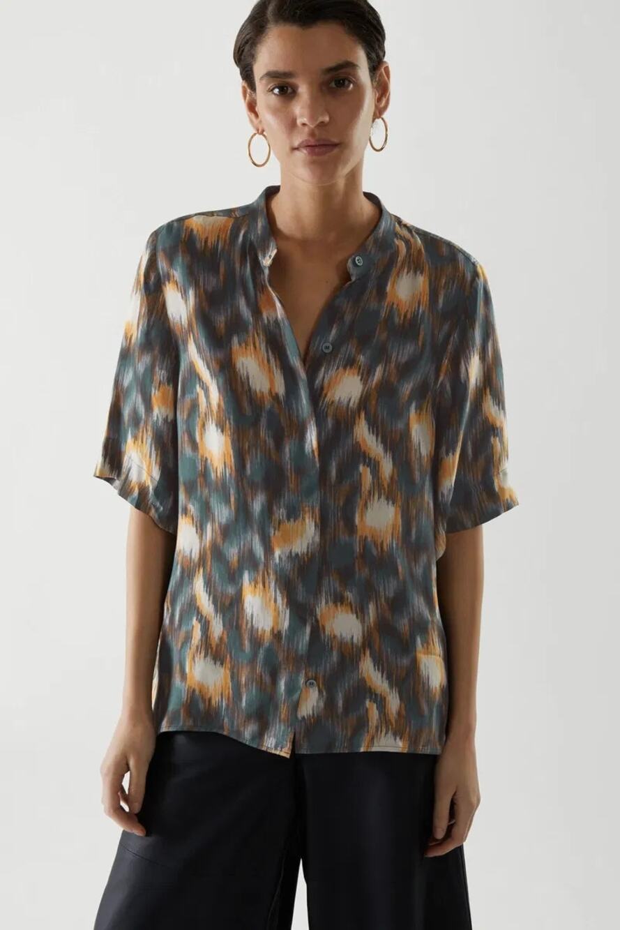 COS Multicolor Relaxed Short Sleeve Button Down Shirt NEW Women's 4